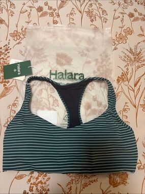 HALARA Teal and White Striped Racerback Sports Bra
